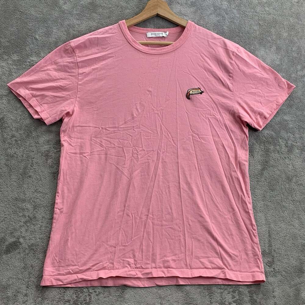 Maison Kitsune Shirt Mens XL Pink Short Sleeve Fox Hot Dog Logo Designer France